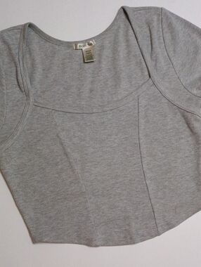 Light Gray Ribbed Short Sleeve Cropped Top T-Shirt
